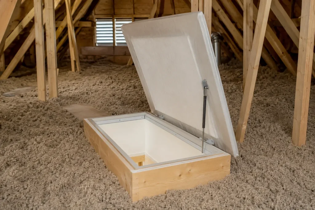 Insulated and weatherstripped attic hatch