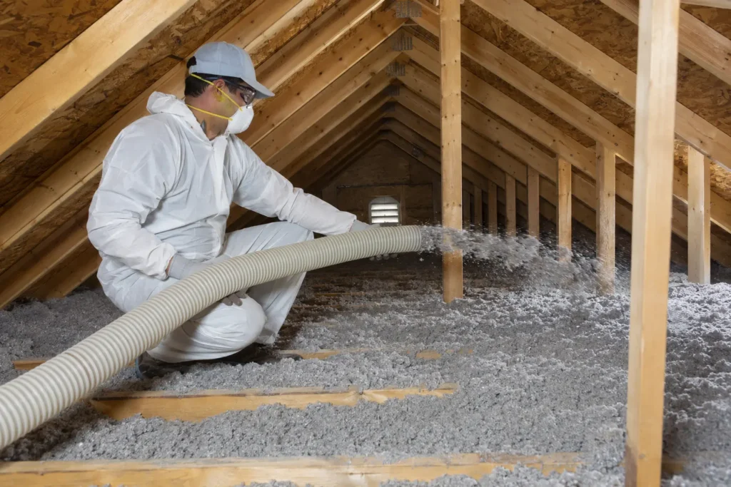 Cellulose loose-fill attic insulation installation