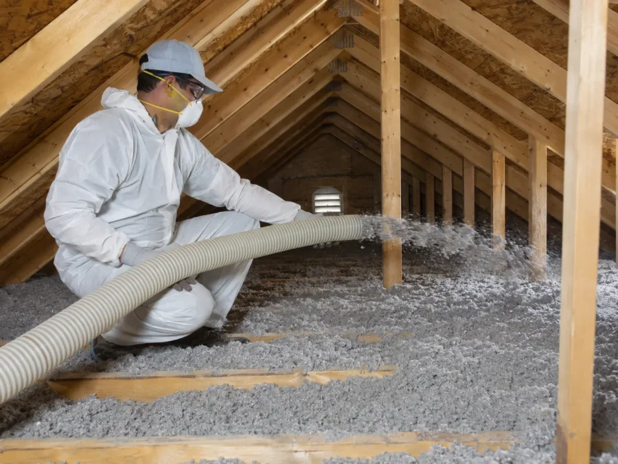 Cellulose loose-fill attic insulation installation