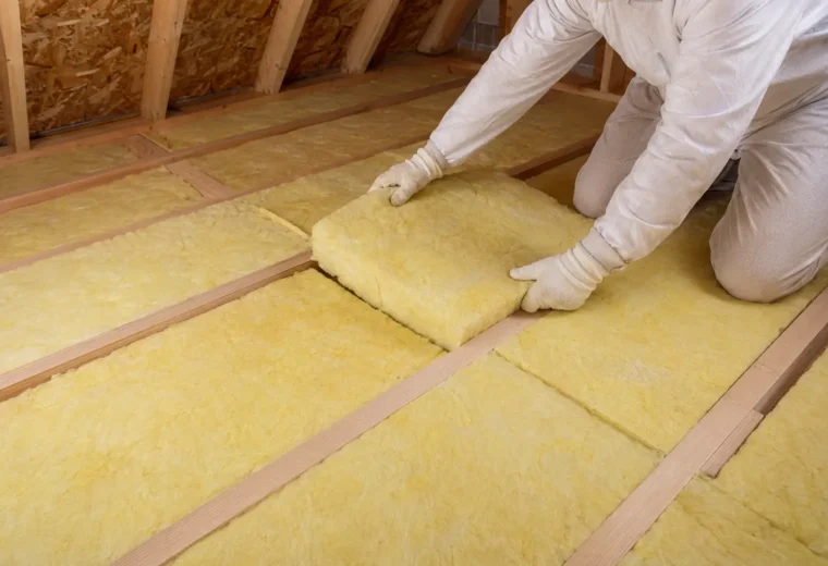 Fibreglass batt installation in an attic